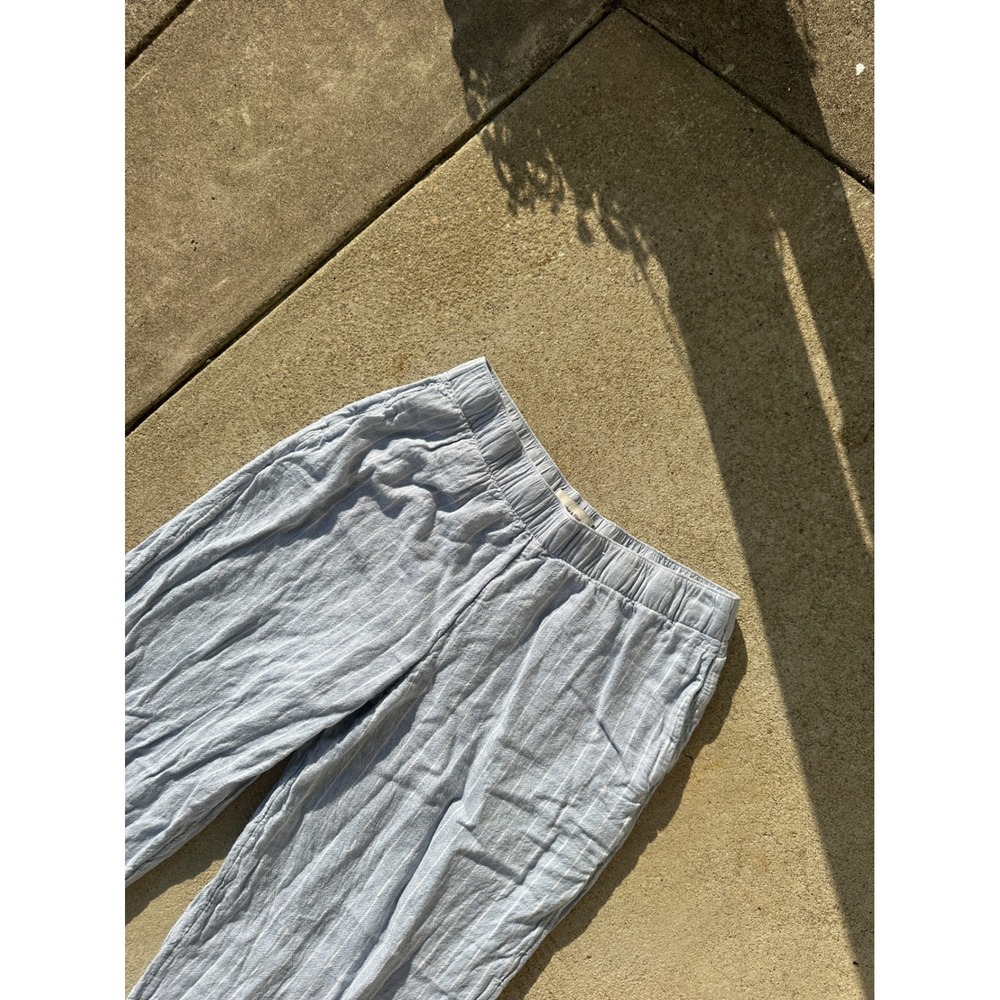 Abercrombie & Fitch Blue White Striped Linen Blend Elastic Waist Pants Large